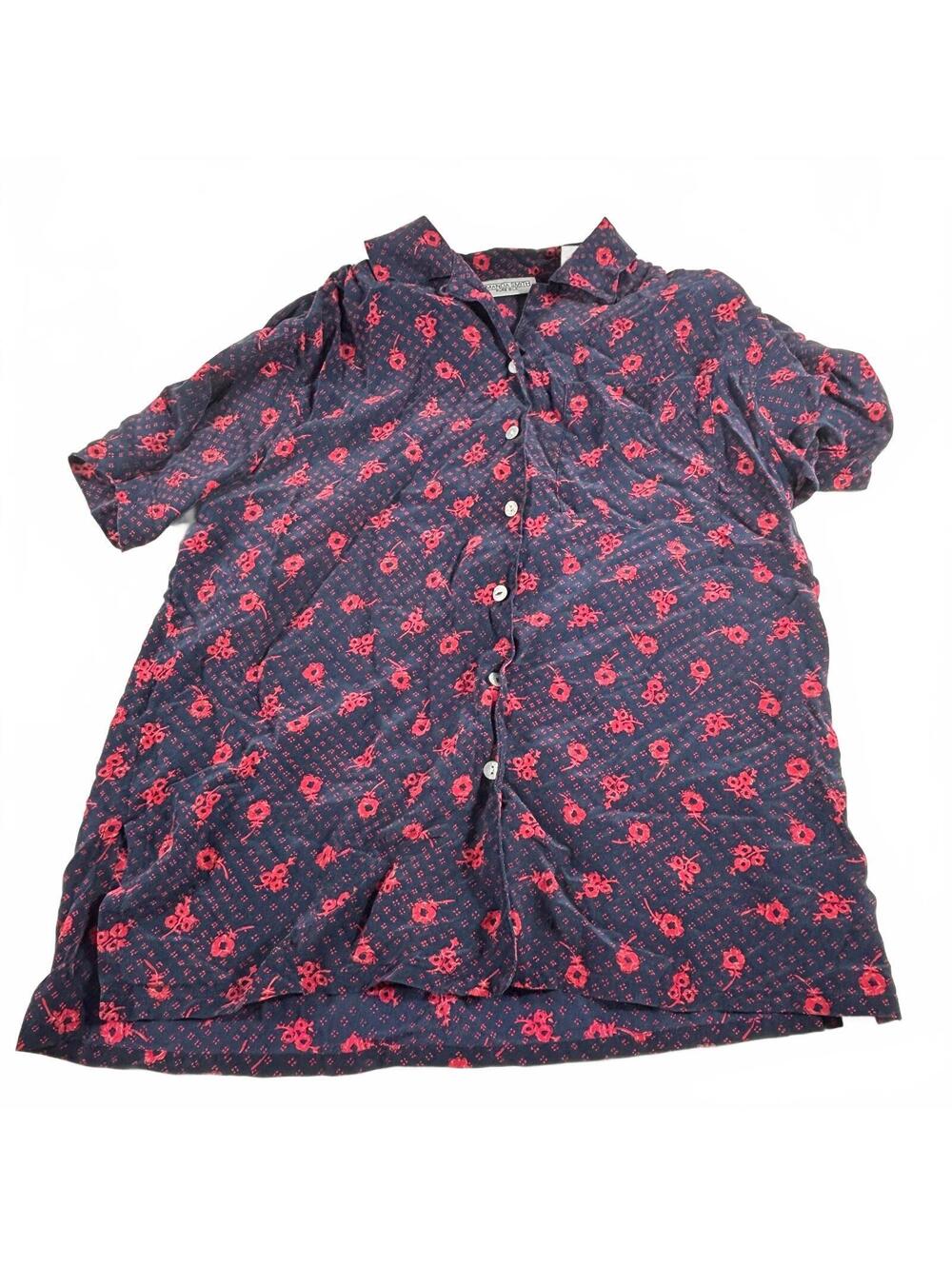 Vintage Amanda Smith Pure Silk Women's Navy Short-Sleeve Button-Up Blouse 10
